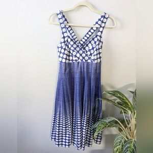 Calvin Klein Blue and White Polka Dot Midi Dress
